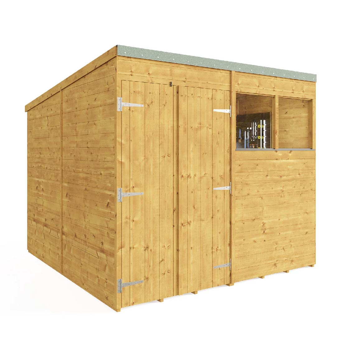 SLEVA zahradní domek LINARES 3,1 x 3,1 m (stěny 24 mm/střecha 19mm)+lazura dub+impregnace+kování+plexi