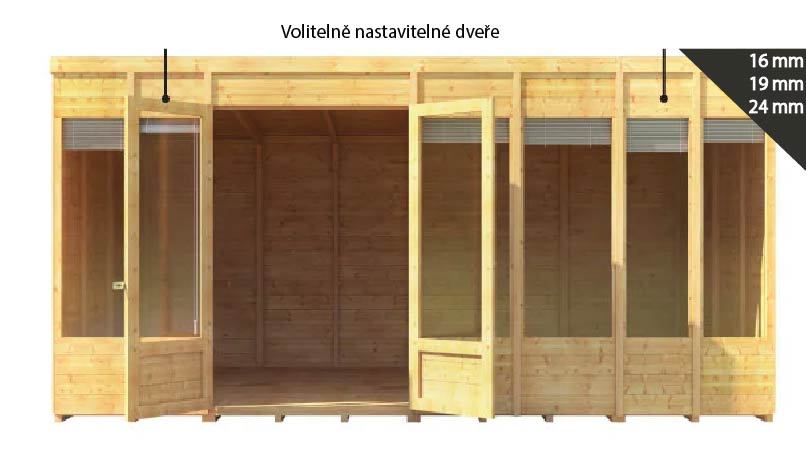 Prosvětlený zahradní domek OVIEDO V s plochou / pultovou střechou 4,3 m x 6,3 m (podl. 6x4m)