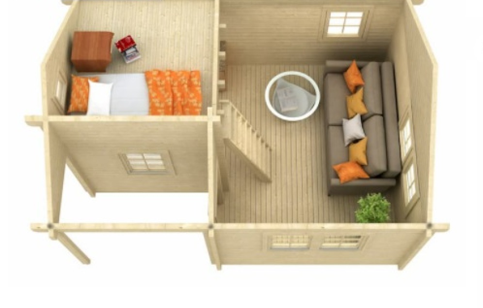 Roubený zahradní domek / chatka s patrem na spaní LEON HIGH (40mm)