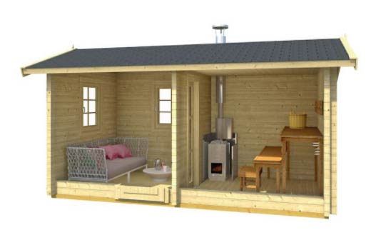 Venkovní sauna  LAPA, 2,9 x 5,4 m s domkem (24/40mm)