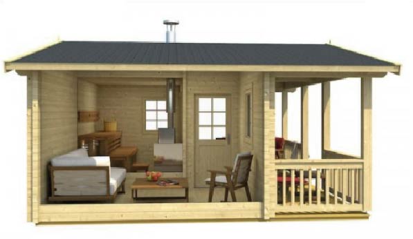 Zahradní srubový domek / sauna s terasou LERMA, 5,2x5m